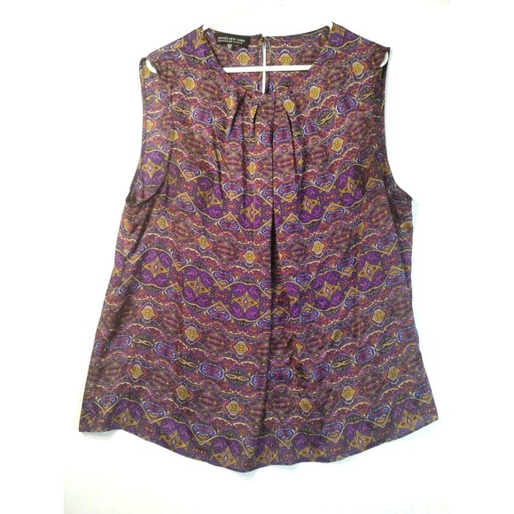 Jones NY Top Size 20W Purple Gold Lightweight Knit Sleeveless Career Tank Roomy - Picture 1 of 12